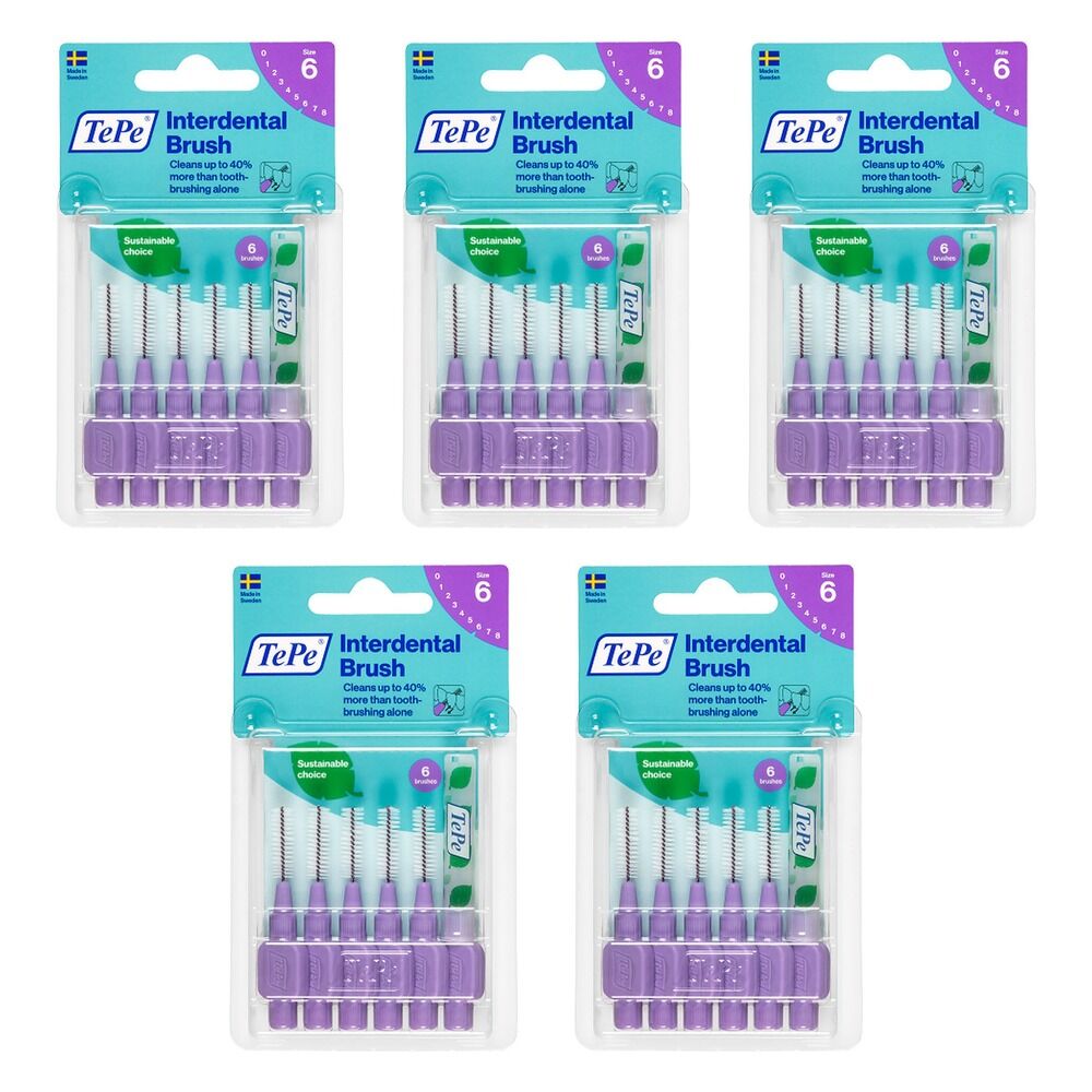TEPE Interdental Brush 1.1mm Purple 6 Pack Bundle of 5