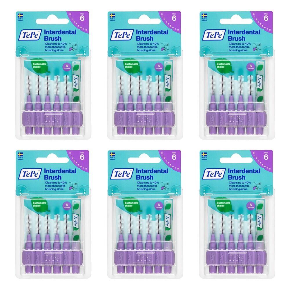 TEPE Interdental Brush 1.1mm Purple 6 Pack Bundle of 6