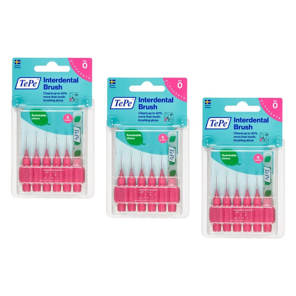 TEPE Interdental Brush 0.4mm Pink 6 Pack Bundle of 3
