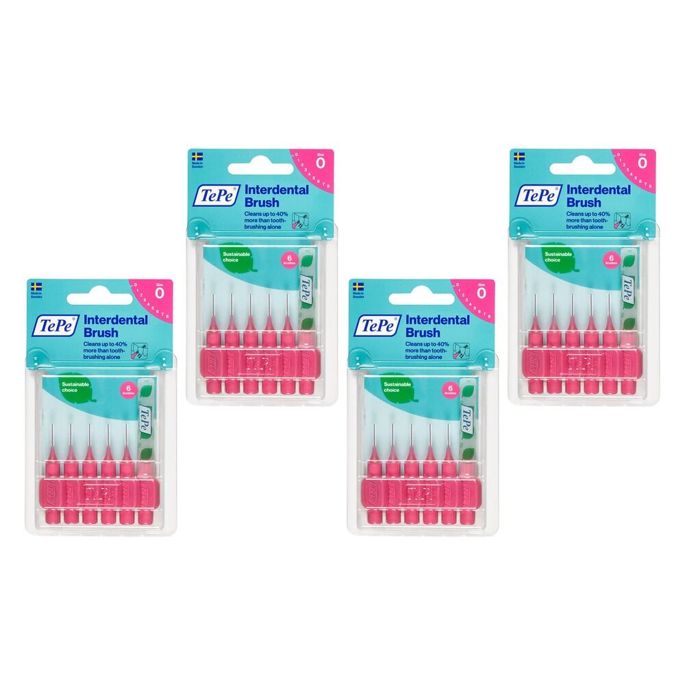 TEPE Interdental Brush 0.4mm Pink 6 Pack Bundle of 4