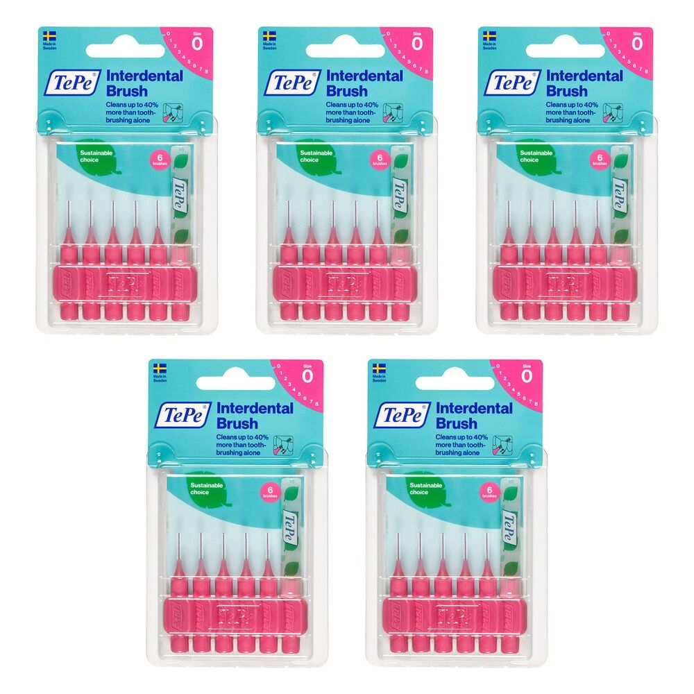 TEPE Interdental Brush 0.4mm Pink 6 Pack Bundle of 5