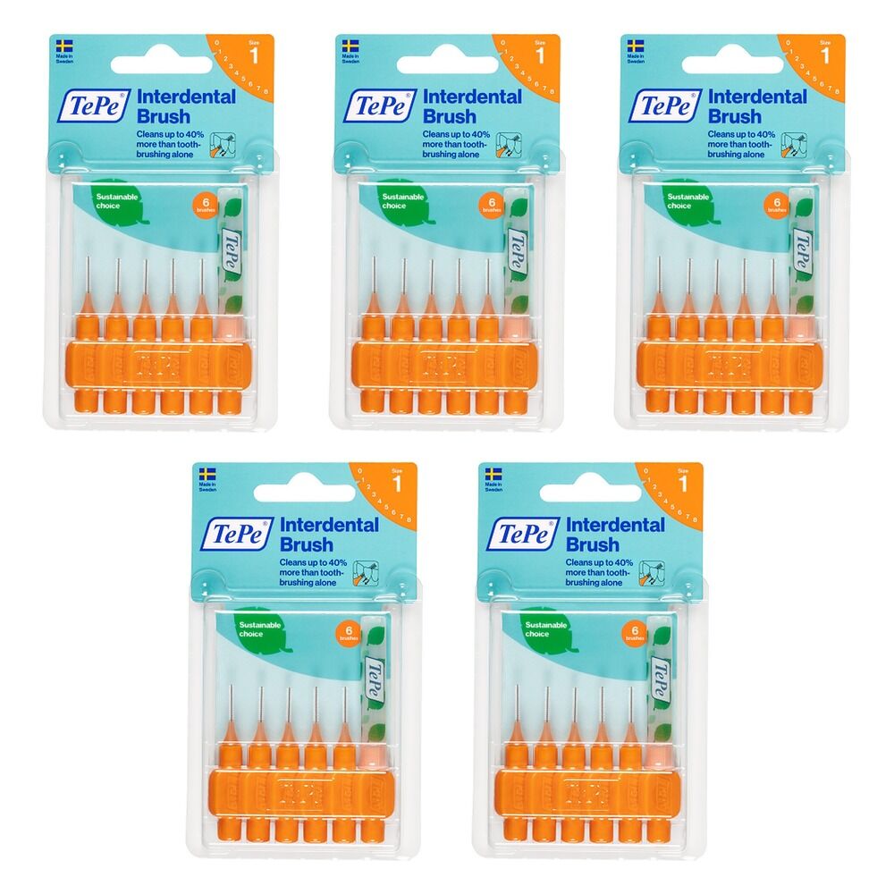 TEPE Interdental Brush 0.45mm Orange 6 Pack Bundle of 5