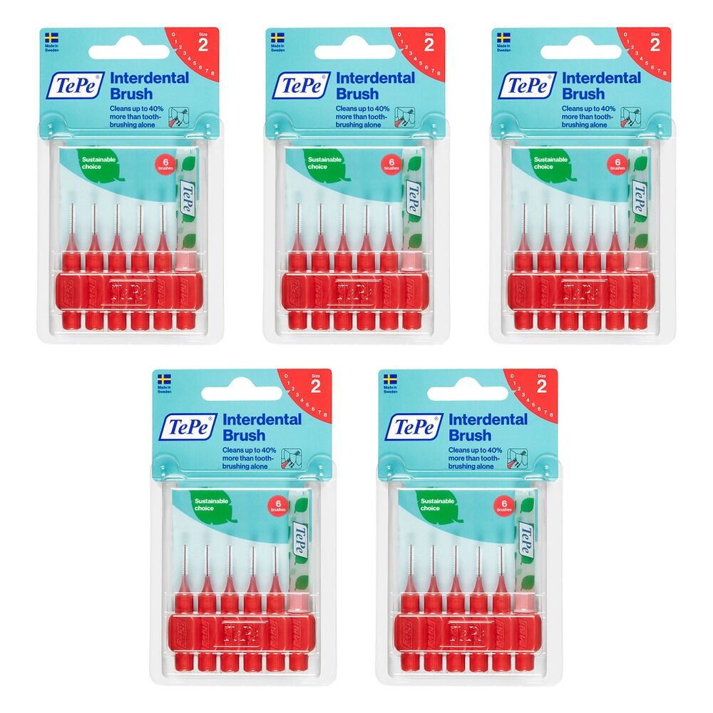 TEPE Interdental Brush 0.5mm Red 6 Pack Bundle of 5