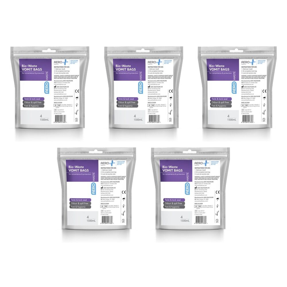 Aero Vomit Bag with Wipe 4 Pack x 6 Bundle of 5