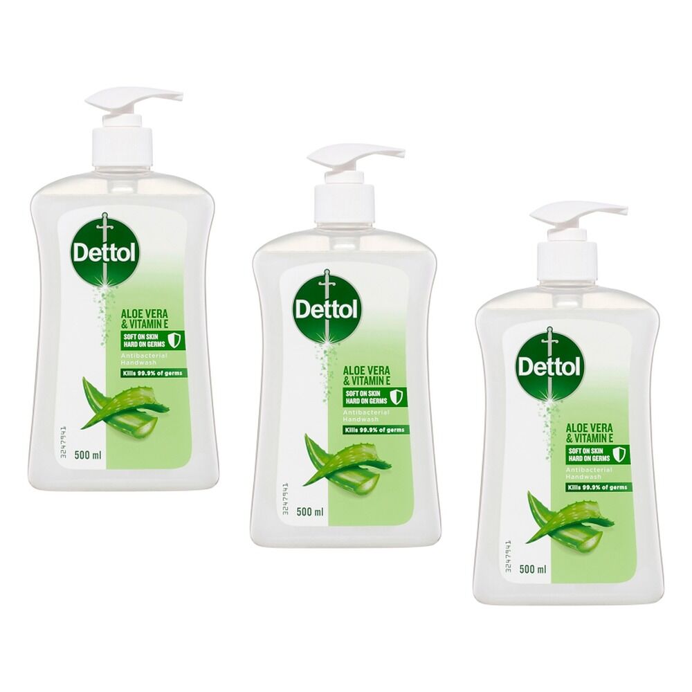 Dettol Antibacterial Handwash Aloe Vera & Vitamin E 500mL Pack of 3