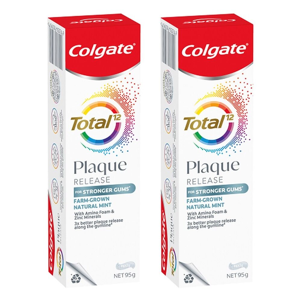 Colgate Total Plaque Release Toothpaste Farm-Grown Natural Mint 95g Pack of 2