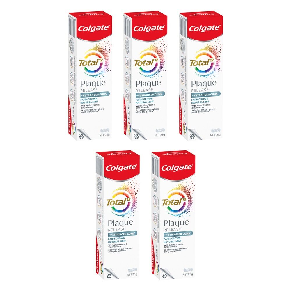 Colgate Total Plaque Release Toothpaste Farm-Grown Natural Mint 95g Pack of 5