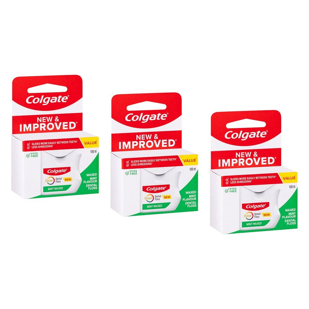 Colgate Total Dental Floss Waxed Mint Flavour 100m Pack of 3