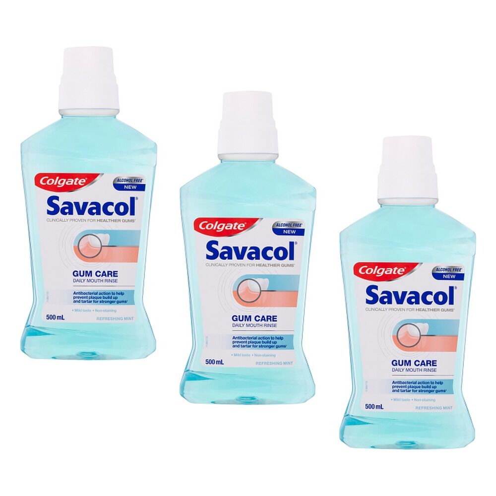Savacol Gum Care Daily Mouth Rinse Alcohol Free Refreshing Mint 500mL Pack of 3