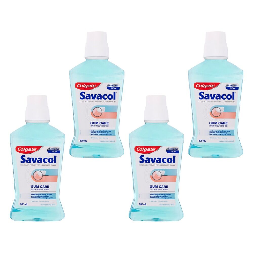 Savacol Gum Care Daily Mouth Rinse Alcohol Free Refreshing Mint 500mL Pack of 4