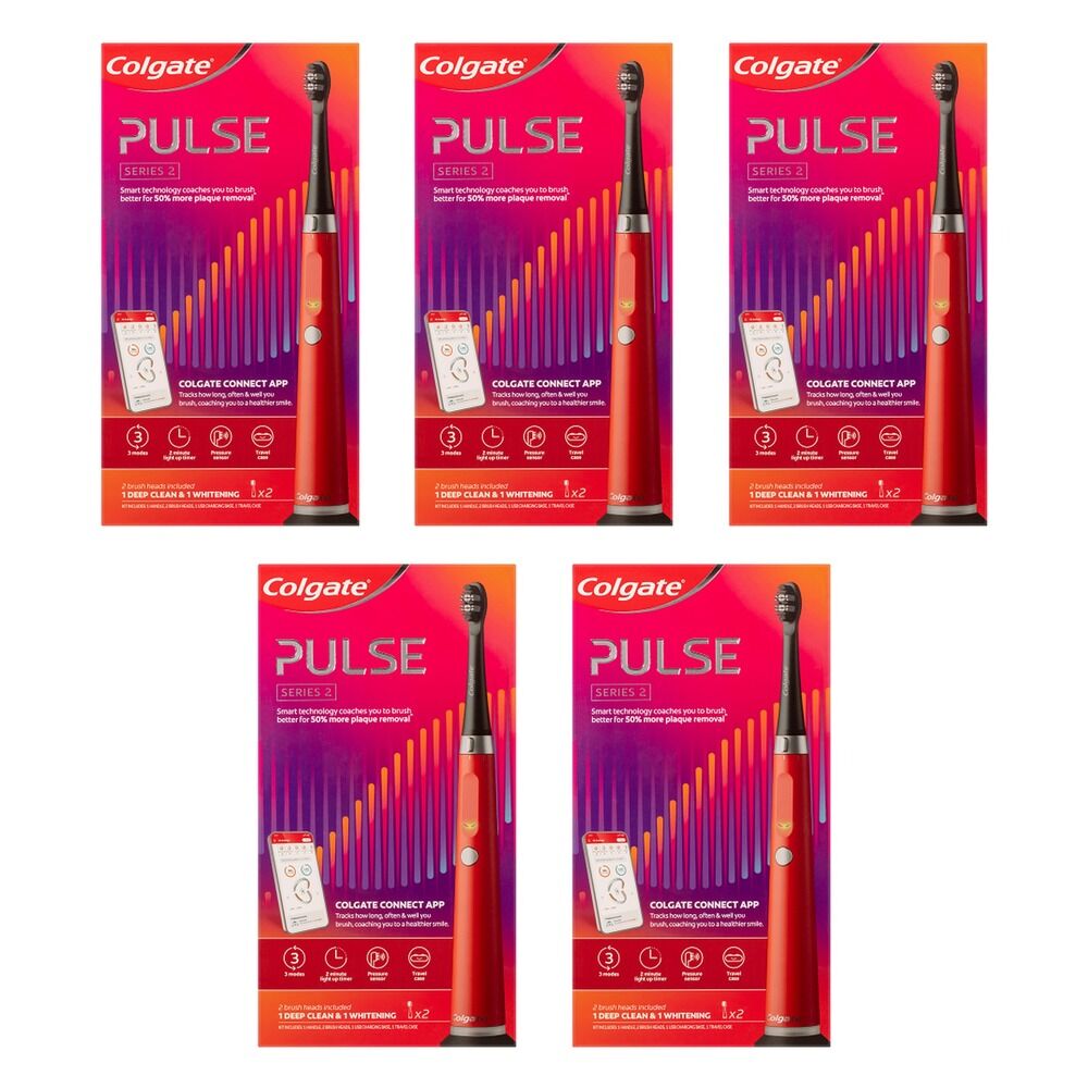 Colgate Pulse Series 2 Connected Electric Toothbrush, 2 Refill Heads Pack of 5
