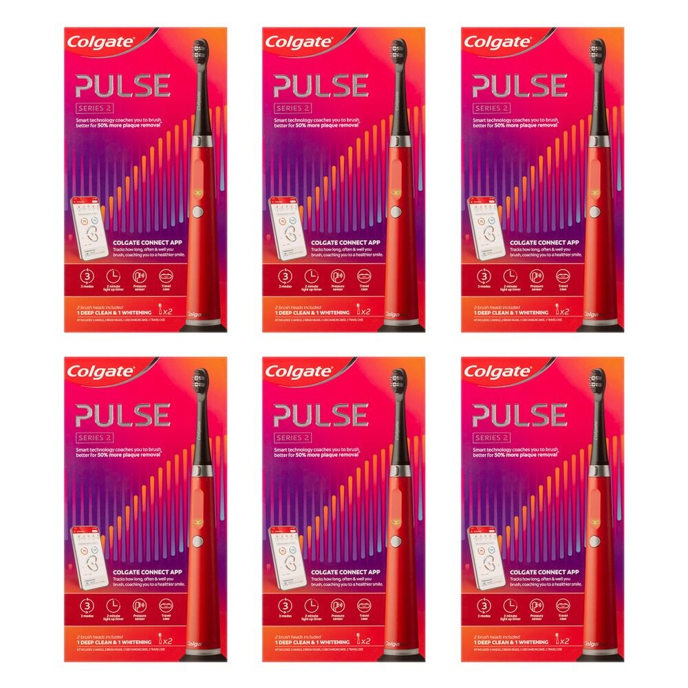 Colgate Pulse Series 2 Connected Electric Toothbrush, 2 Refill Heads Pack of 6