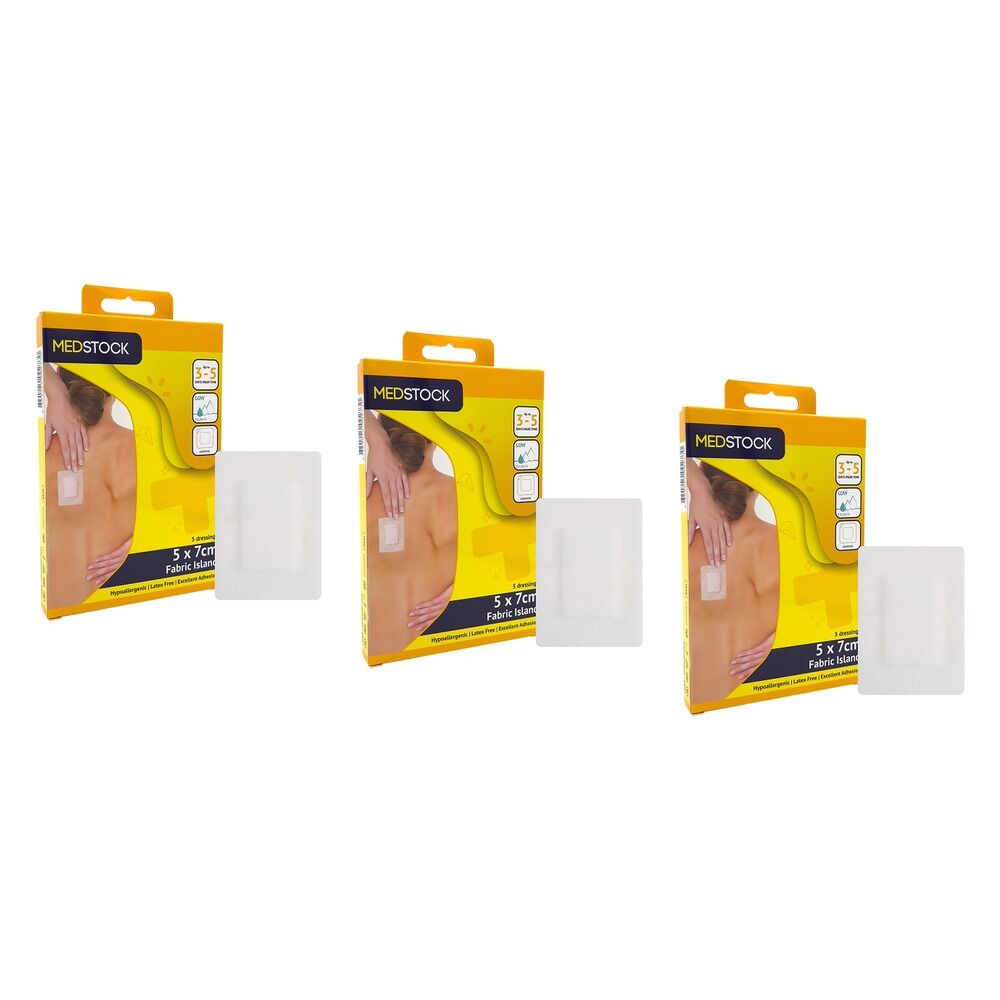 Medstock Fabric Island Dressing 5cm x 7cm 5 Pack Bundle of 3