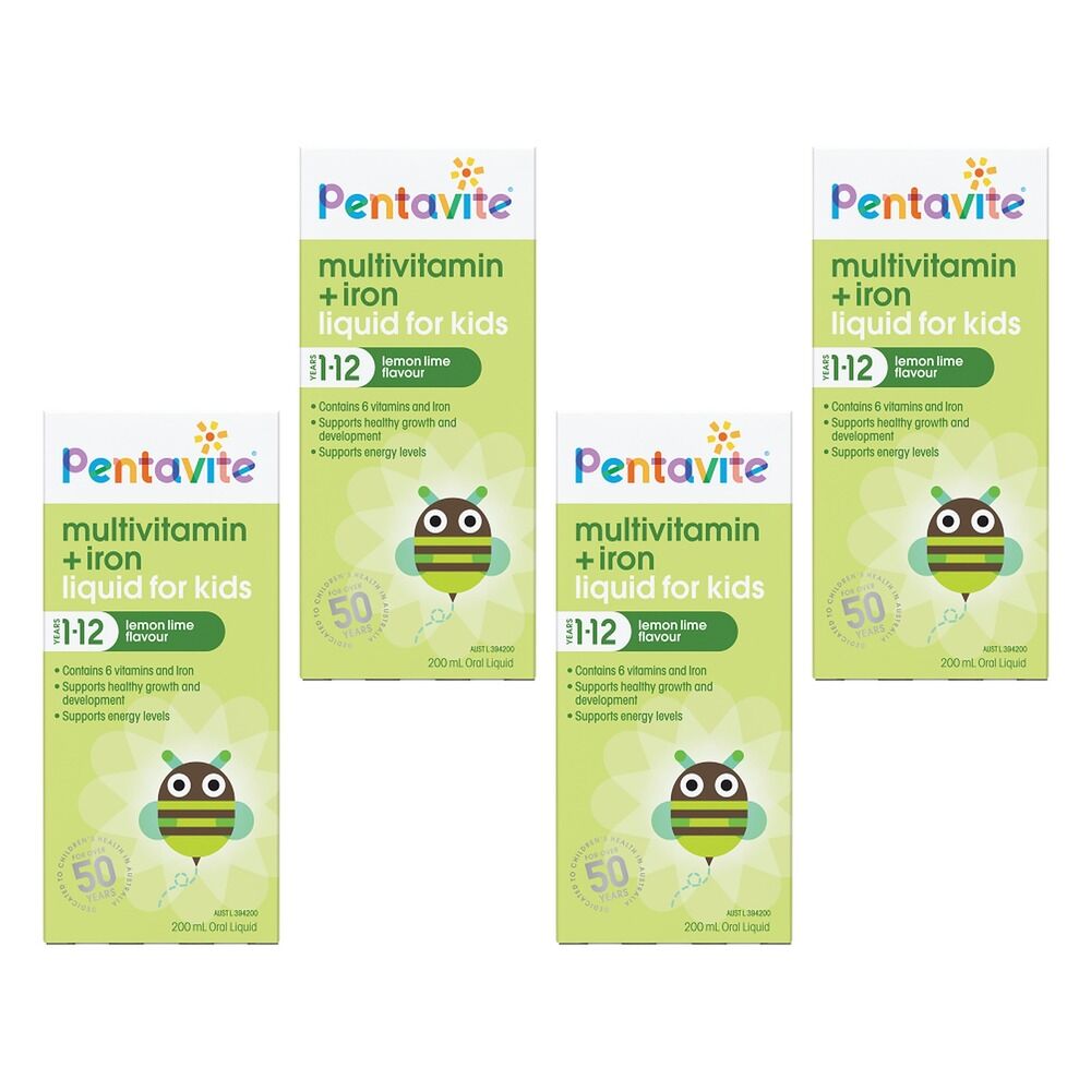Penta-vite Multivitamin + Iron Liquid For Kids 1-12 Years 200mL Pack of 4
