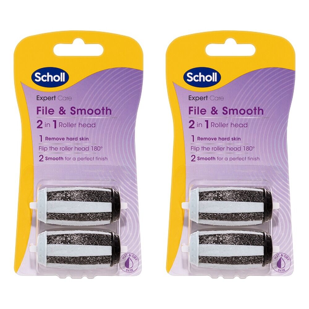 Scholl ExpertCare File and Smooth 2 in 1 Roller Head 2 Pack Bundle of 2