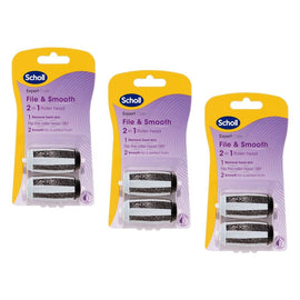 Scholl ExpertCare File and Smooth 2 in 1 Roller Head 2 Pack Bundle of 3