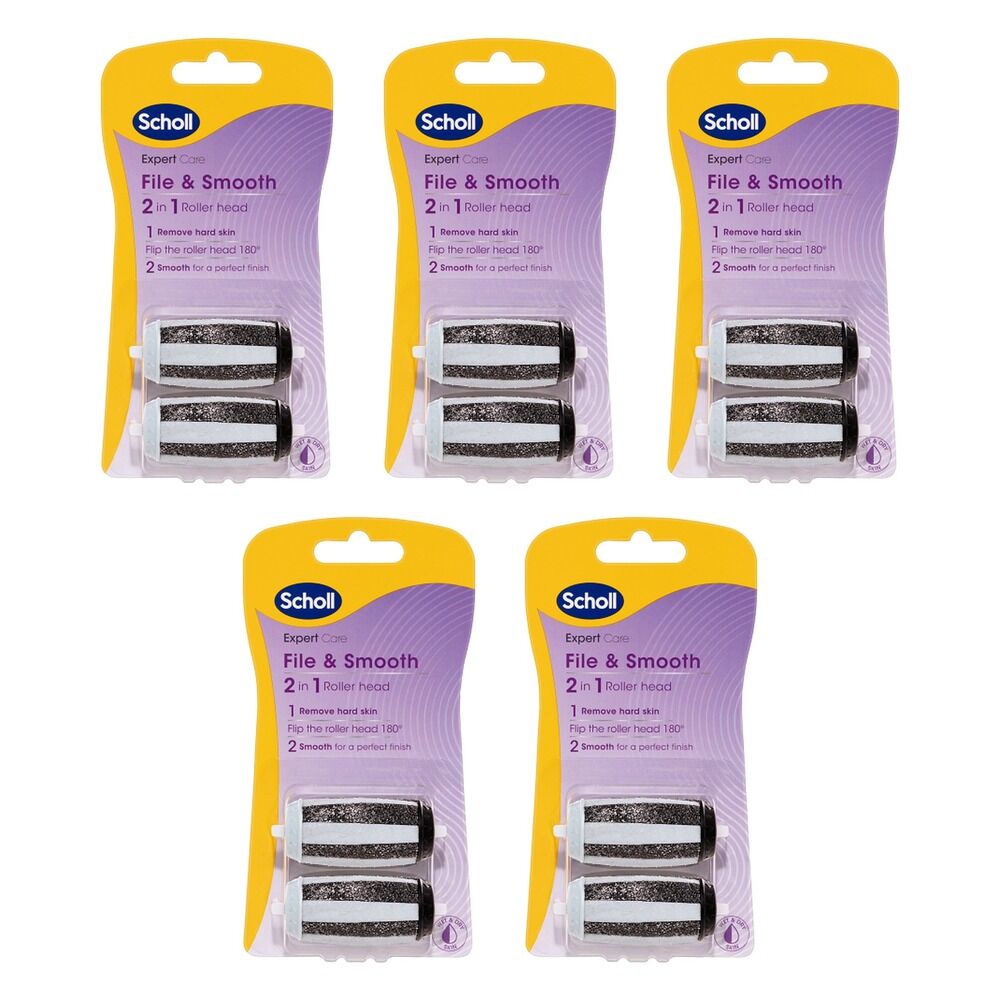 Scholl ExpertCare File and Smooth 2 in 1 Roller Head 2 Pack Bundle of 5