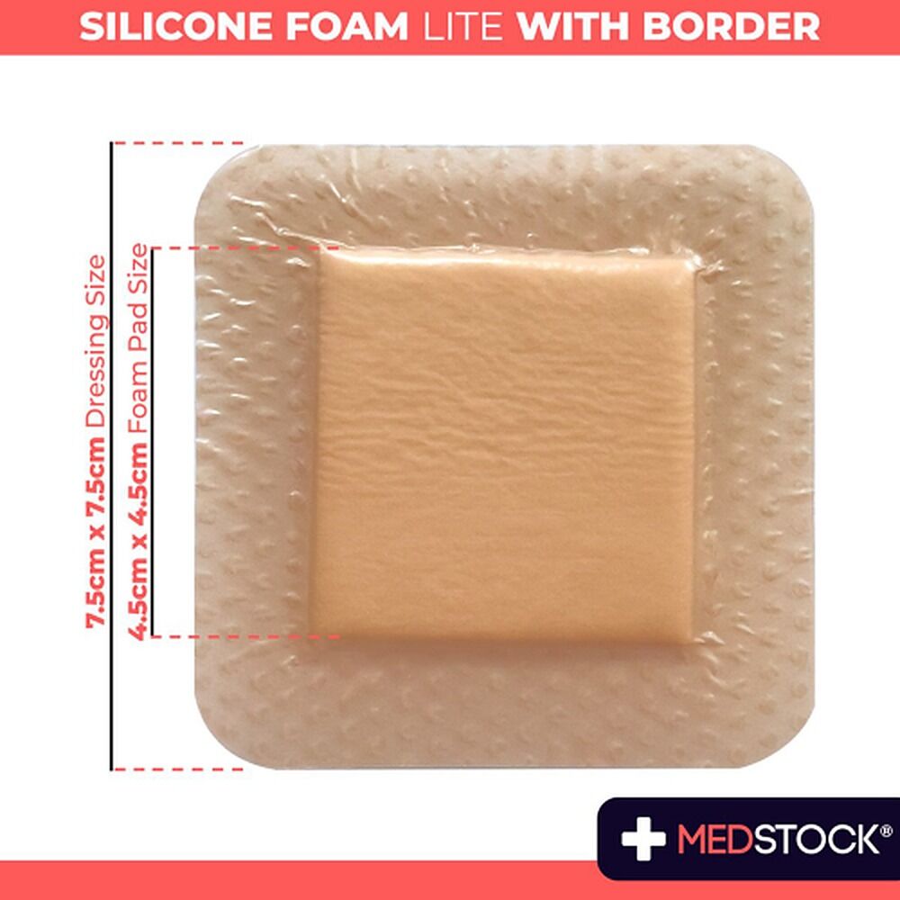 Medstock Silicone Lite Dressing With Border 7.5cm x 7.5cm 10 Pack