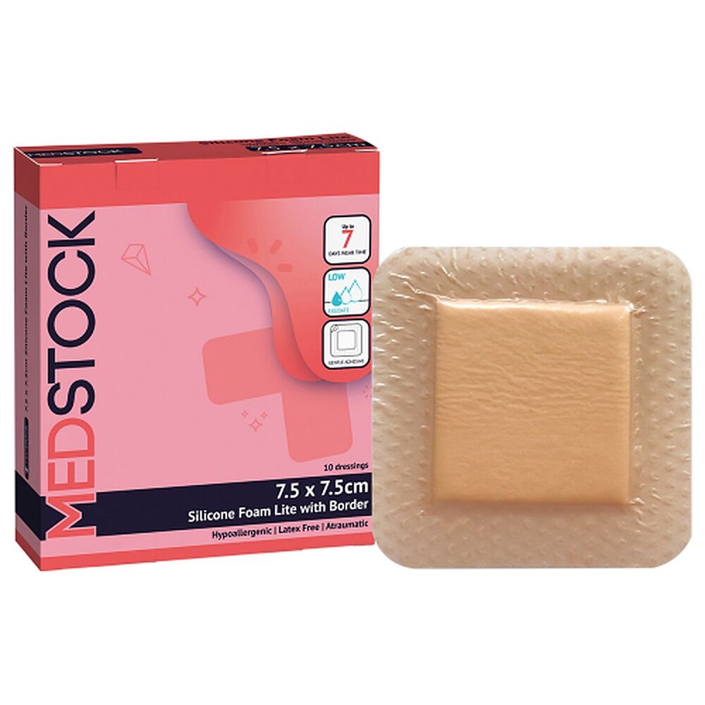Medstock Silicone Lite Dressing With Border 7.5cm x 7.5cm 10 Pack