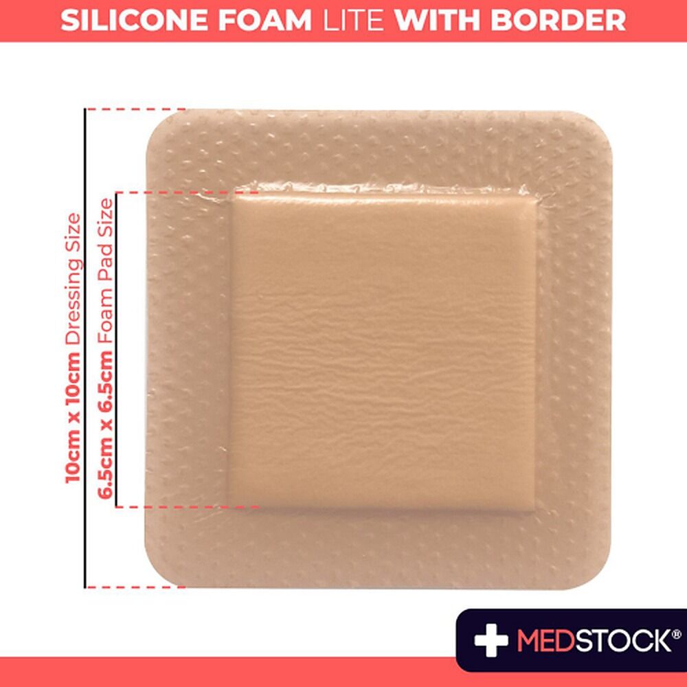 Medstock Silicone Lite Dressing With Border 10cm x 10cm 10 Pack