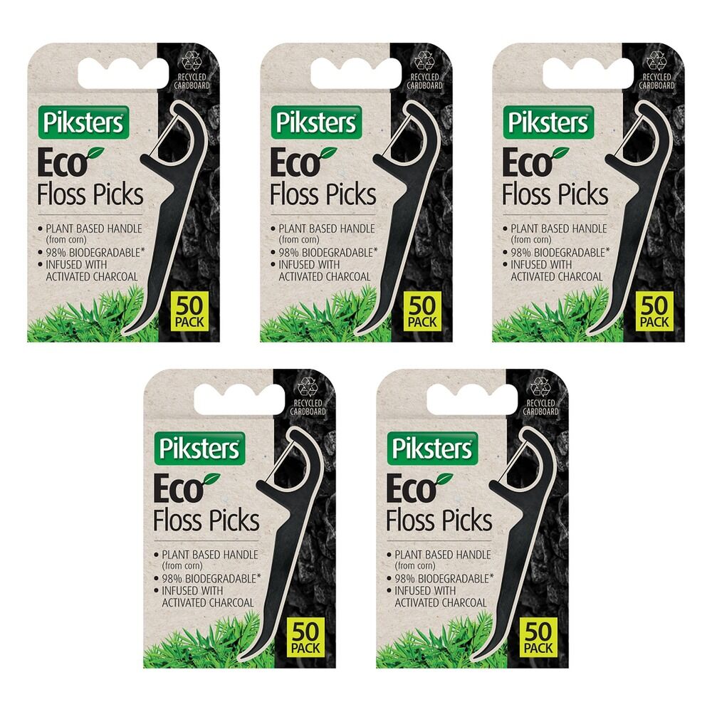 Piksters Eco Floss Picks 50 Pack Bundle of 5