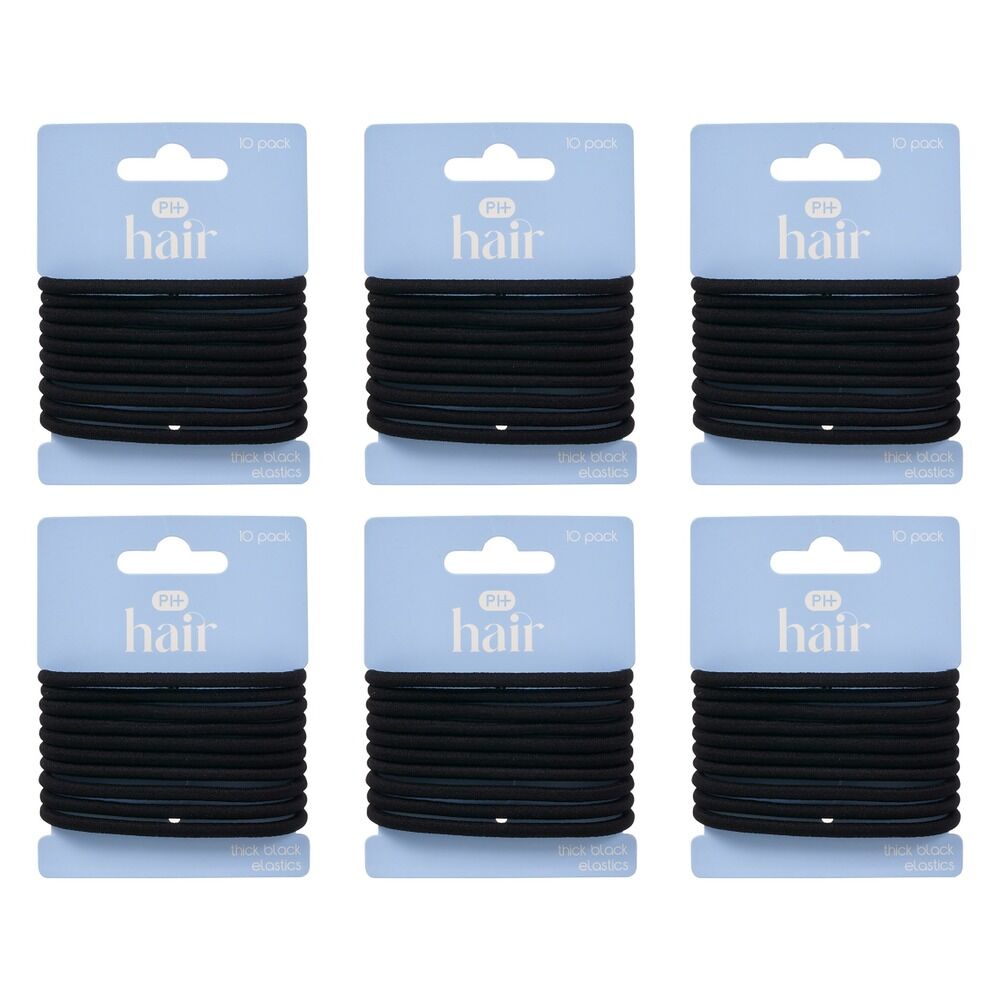 Pharmacy Health Thick Elastics Black 10 Pack Bundle of 6