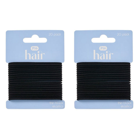 Pharmacy Health Thin Elastics Black 20 Pack Bundle of 2