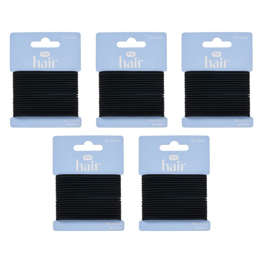 Pharmacy Health Thin Elastics Black 20 Pack Bundle of 5