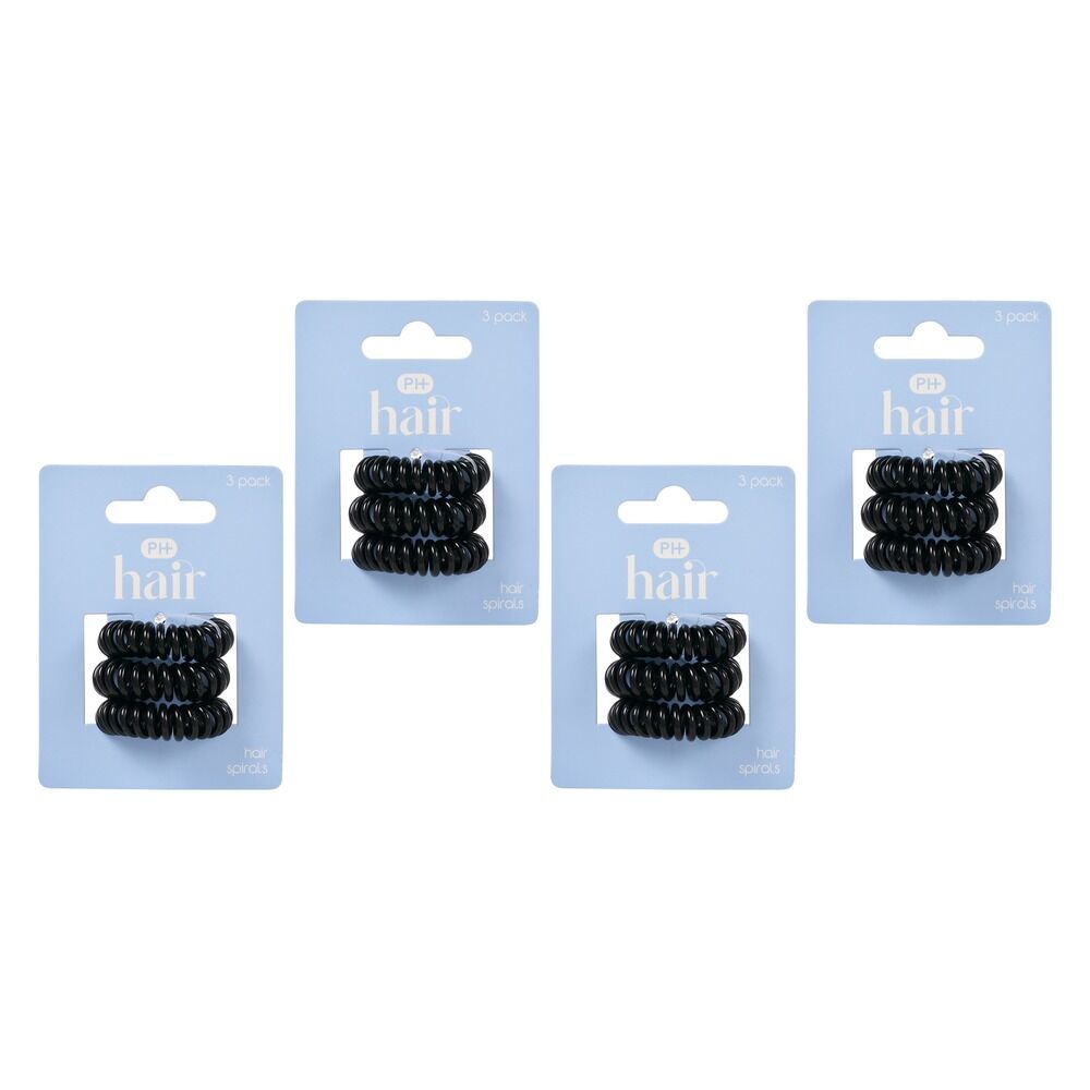 Pharmacy Health Hair Spirals Black 3 Pack Bundle of 4