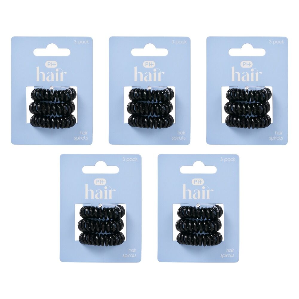 Pharmacy Health Hair Spirals Black 3 Pack Bundle of 5