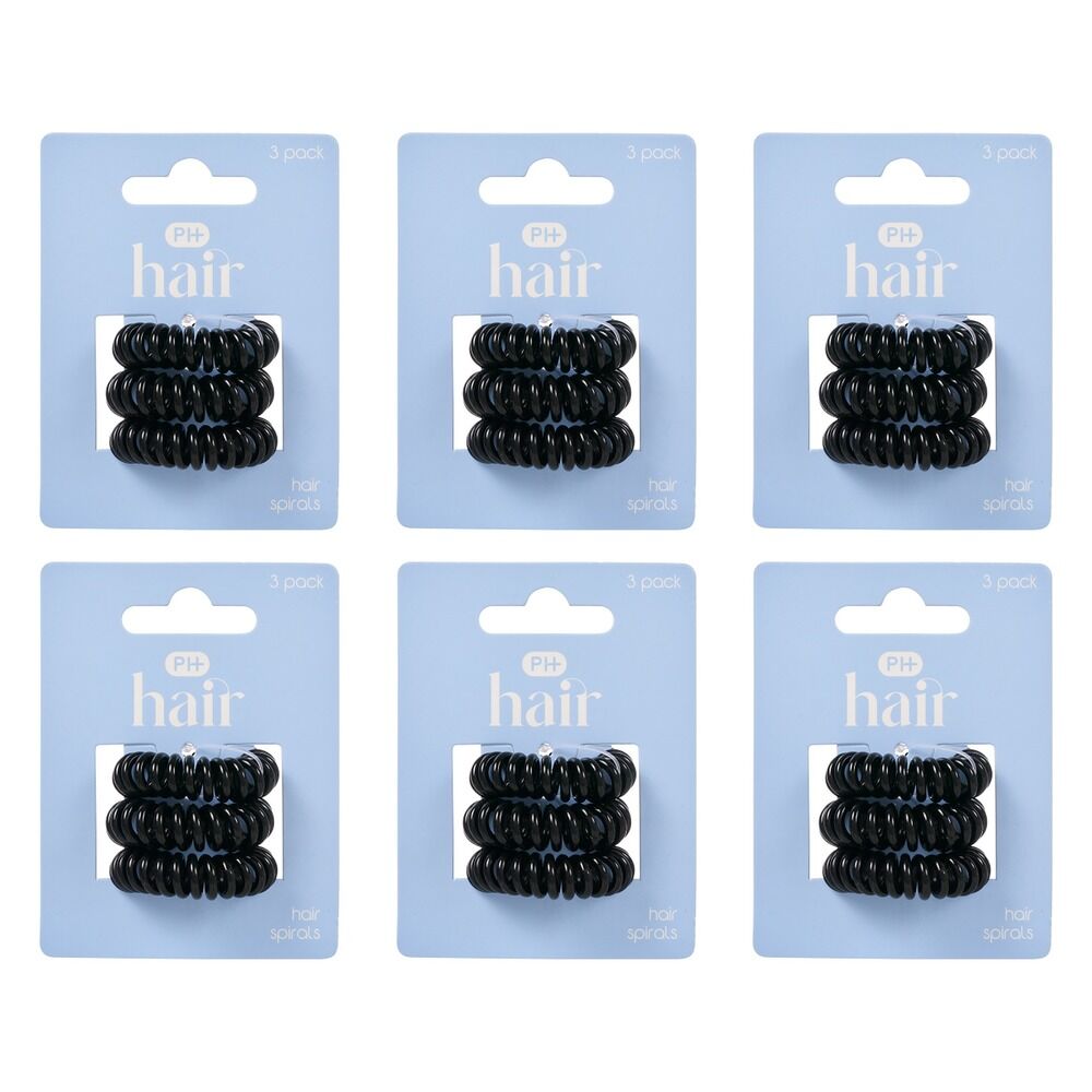 Pharmacy Health Hair Spirals Black 3 Pack Bundle of 6