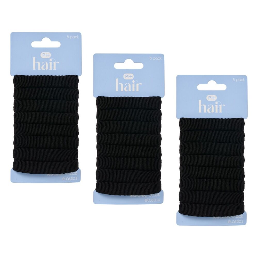 Pharmacy Health Textured Elastics Black 8 Pack Bundle of 3