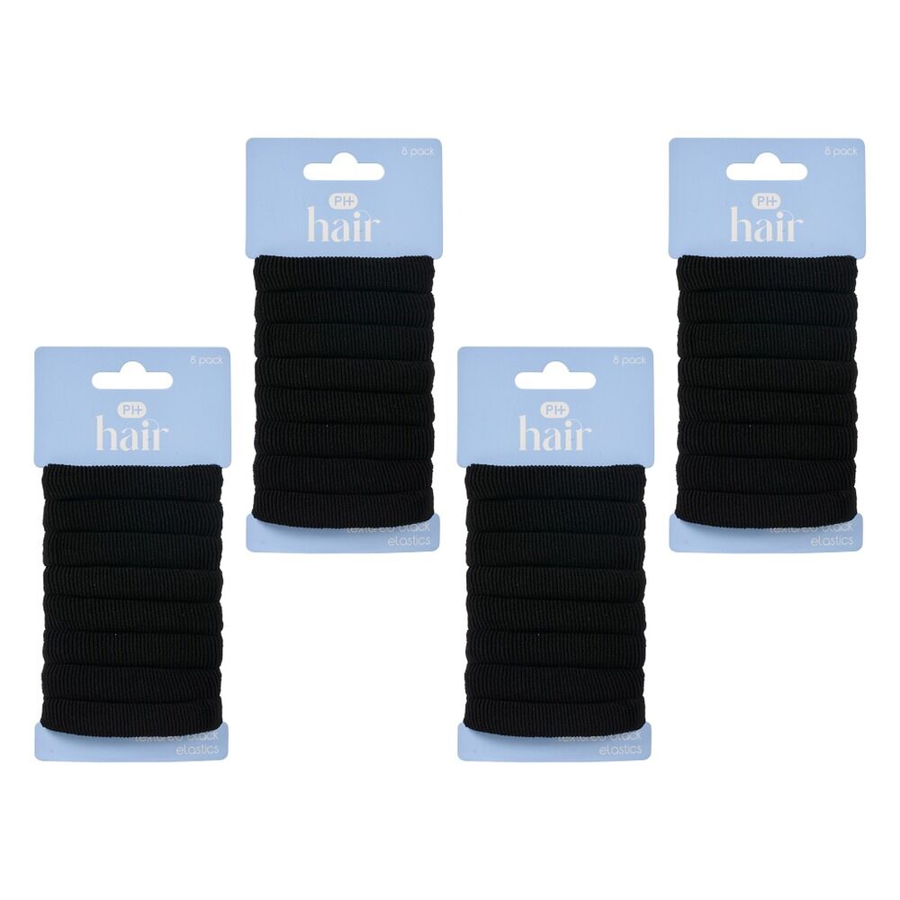 Pharmacy Health Textured Elastics Black 8 Pack Bundle of 4