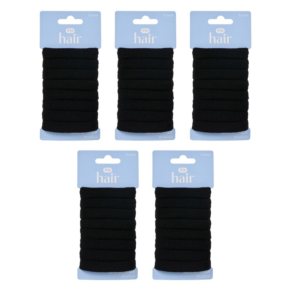 Pharmacy Health Textured Elastics Black 8 Pack Bundle of 5