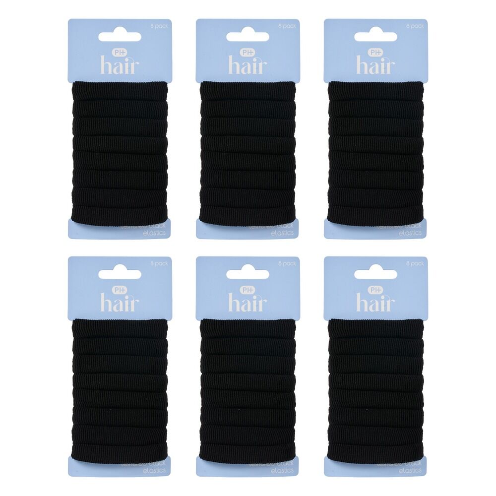 Pharmacy Health Textured Elastics Black 8 Pack Bundle of 6