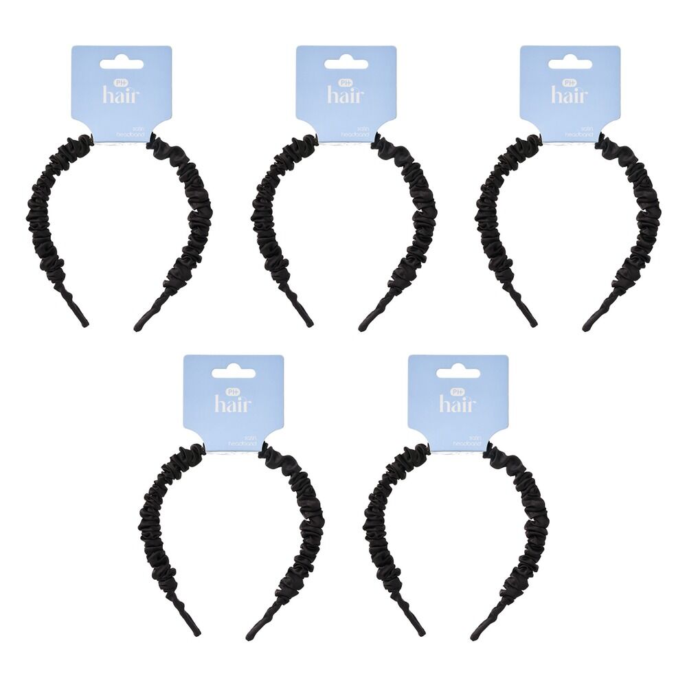 Pharmacy Health Wrinkle Satin Headband Black Pack of 5