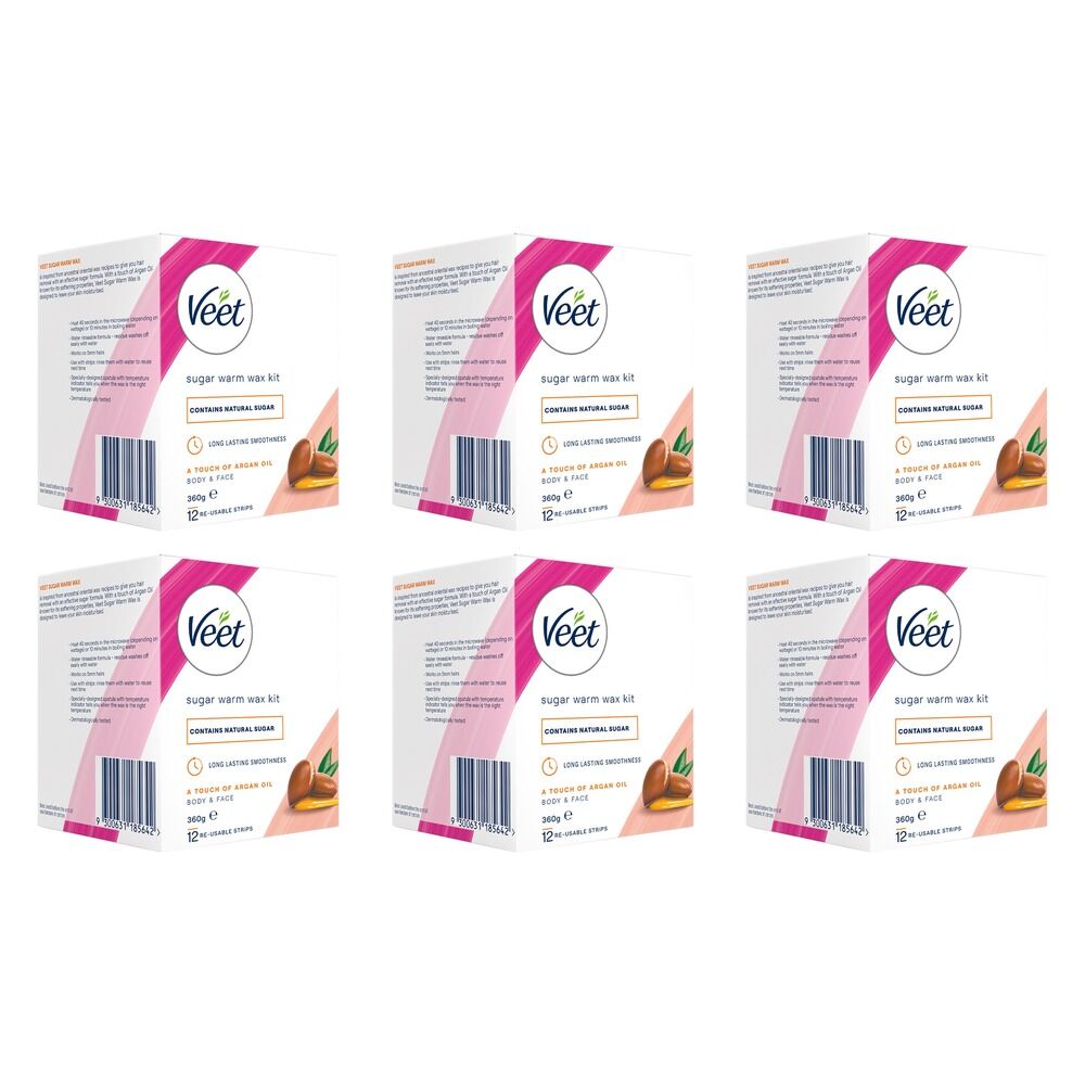 Veet Sugar Warm Wax Hair Removal Kit With Argan Oil 360g Pack of 6