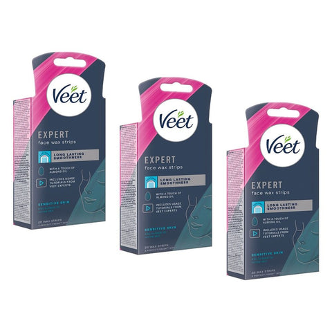 Veet Expert Face Wax Strips for Sensitive Skin 20 Strips Pack of 3