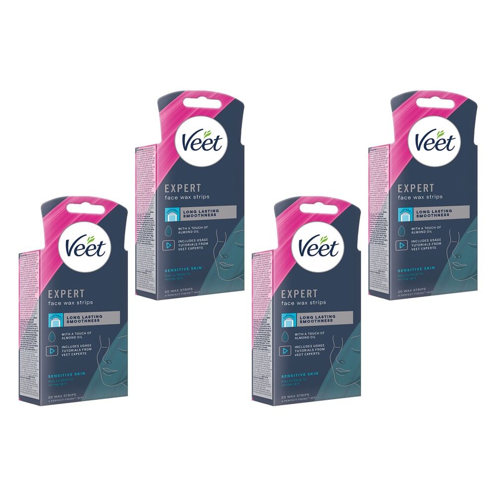 Veet Expert Face Wax Strips for Sensitive Skin 20 Strips Pack of 4
