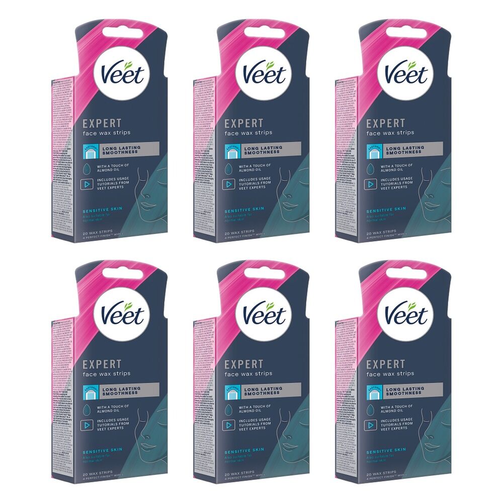 Veet Expert Face Wax Strips for Sensitive Skin 20 Strips Pack of 6