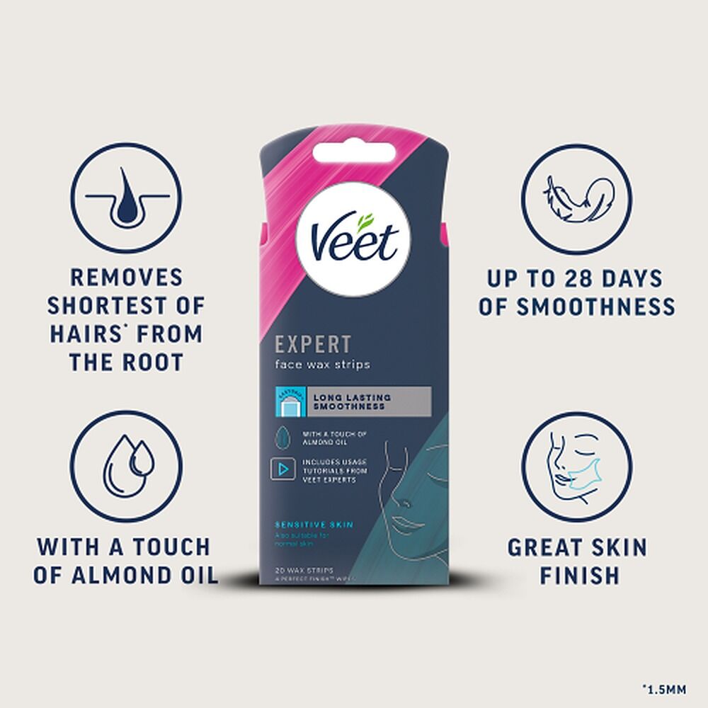 Veet Expert Face Wax Strips for Sensitive Skin 20 Strips