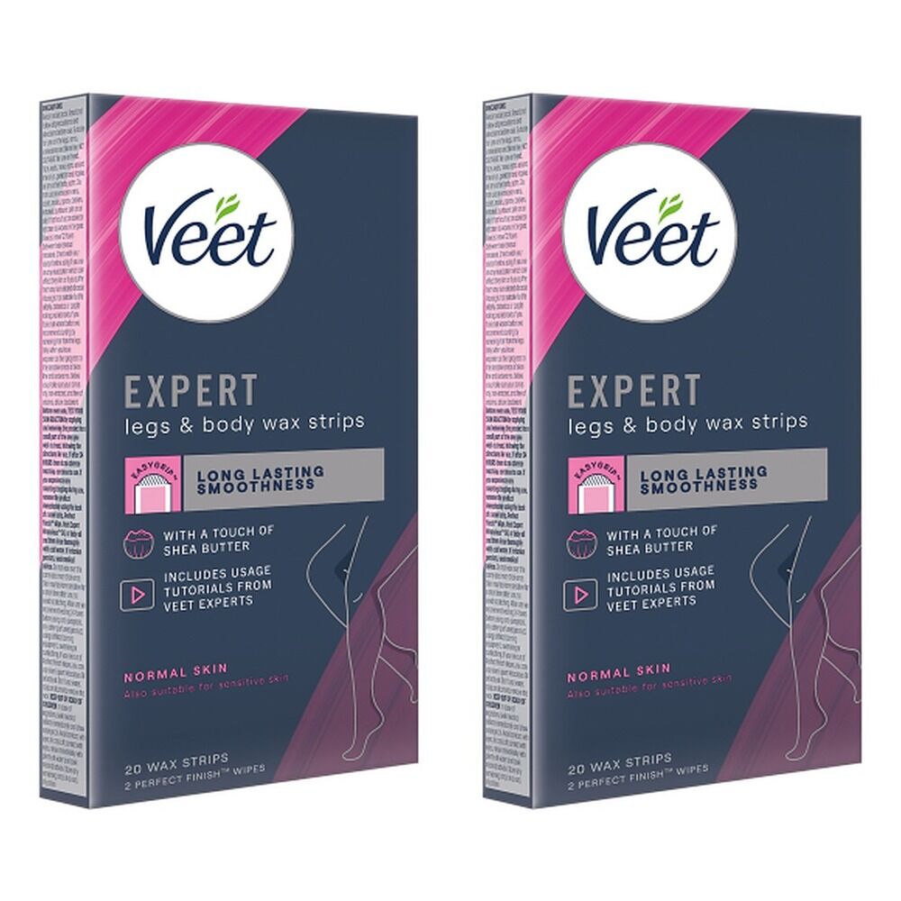 Veet Expert Legs & Body Wax Strips for Normal Skin 20 Strips Pack of 2