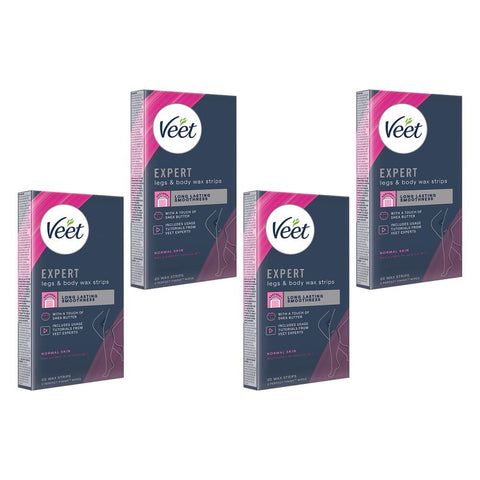 Veet Expert Legs & Body Wax Strips for Normal Skin 20 Strips Pack of 4