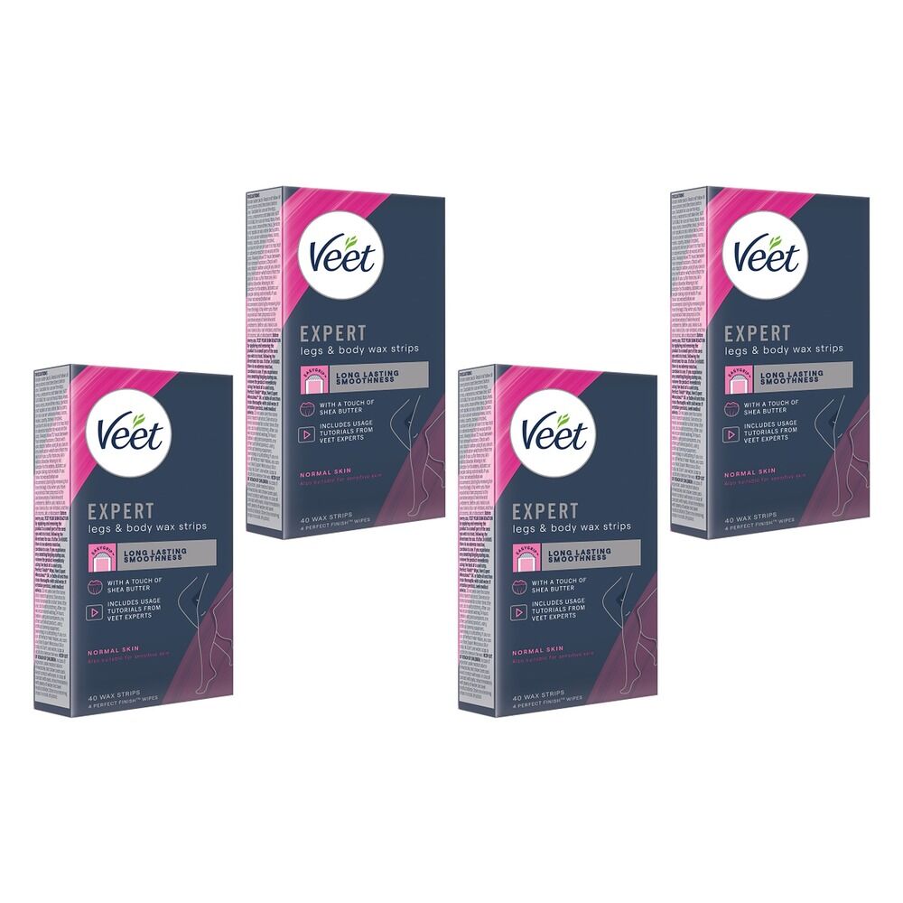 Veet Expert Legs & Body Wax Strips for Normal Skin 40 Strips Pack of 4