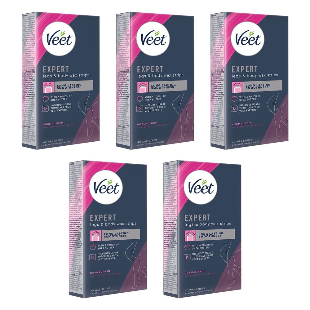 Veet Expert Legs & Body Wax Strips for Normal Skin 40 Strips Pack of 5