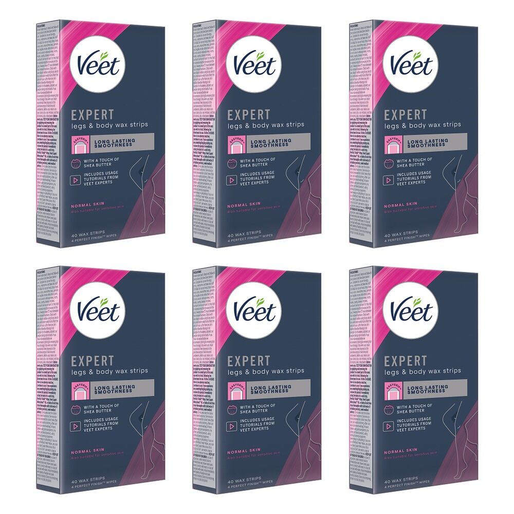 Veet Expert Legs & Body Wax Strips for Normal Skin 40 Strips Pack of 6