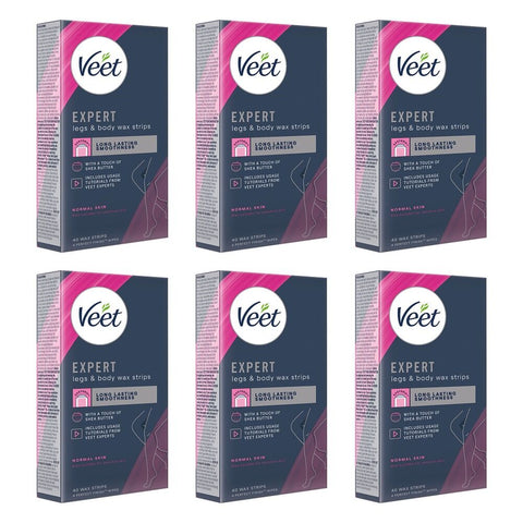 Veet Expert Legs & Body Wax Strips for Normal Skin 40 Strips Pack of 6