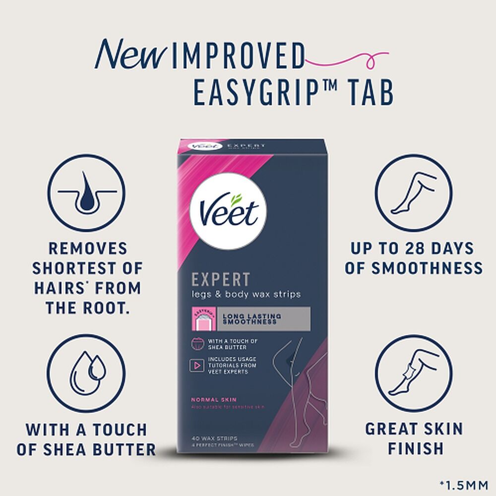 Veet Expert Legs & Body Wax Strips for Normal Skin 40 Strips