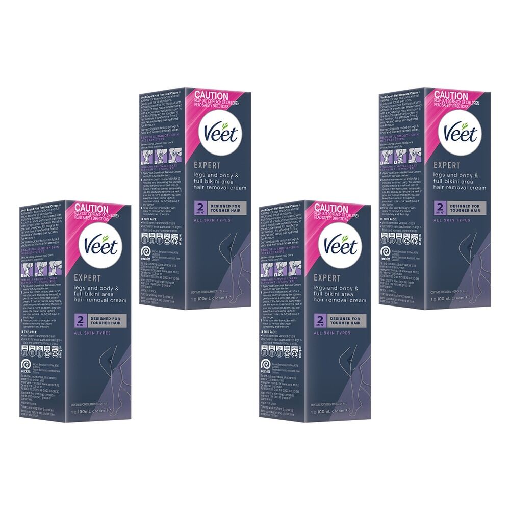 Veet Expert Legs and Body & Full Bikini Hair Removal Cream 100mL Pack of 4