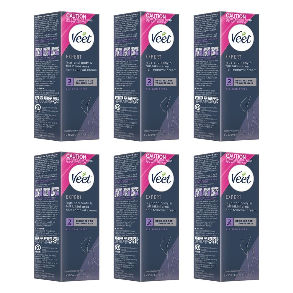 Veet Expert Legs and Body & Full Bikini Hair Removal Cream 100mL Pack of 6